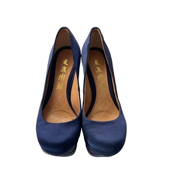 L.A.M.B. Gwen Stefani Womens Project Blue Satin Leather Platform Pump Heels 6.5 - Picture 4 of 12